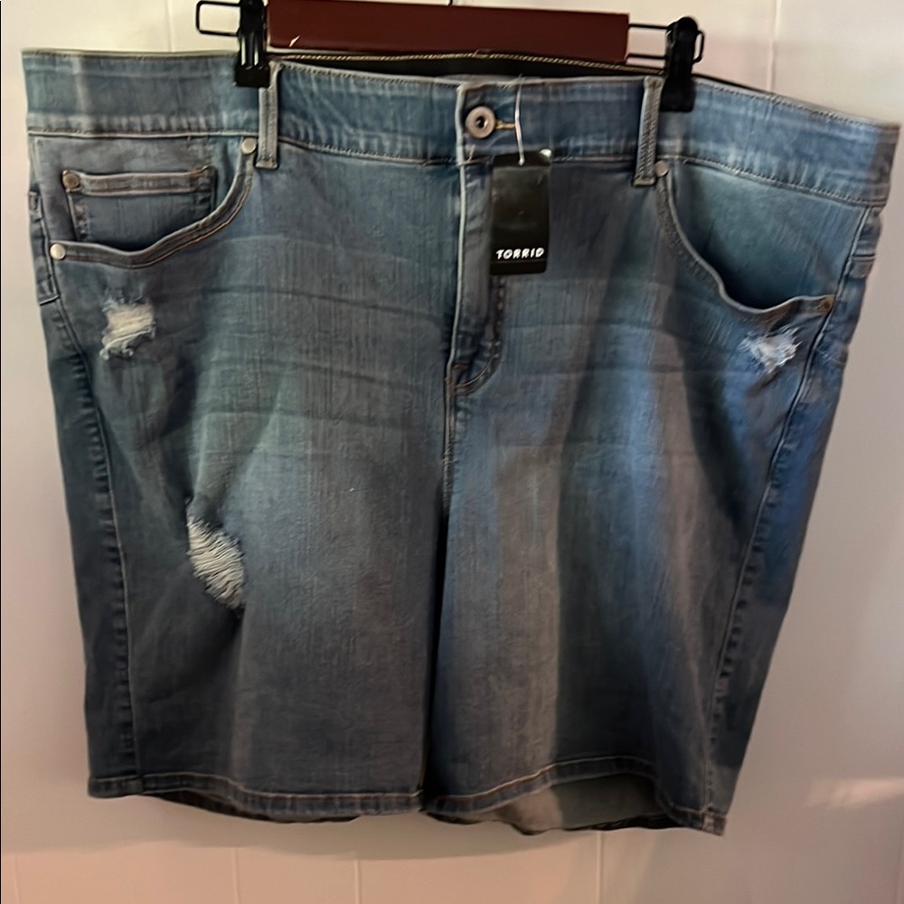 Torrid Blue Distressed Denim Skirt